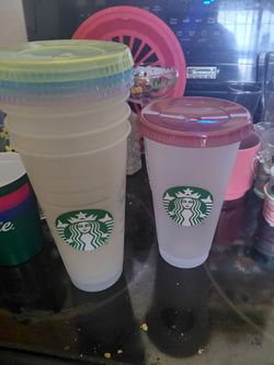 Starbucks cups.
