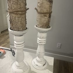 Candles set wood candle holder off white 