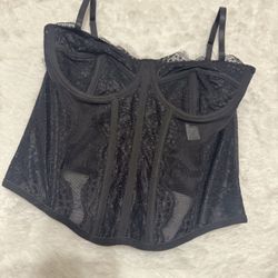 New Xs black corset bustier top lingerie blouse goth gothic lace tank victorian