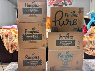 Pampers Swaddlers size 1, Pure size 2, and Cruisers Diaper size 5 Lot OBO