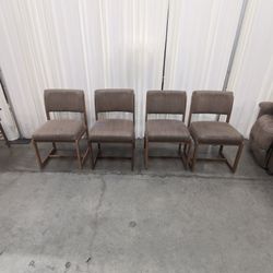 Set of Four Brown Upholstered Wood Frame Dining Chairs