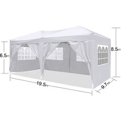 10x20 EZ Pop Up Canopy Outdoor Portable Party Folding Tent with 6 Removable Sidewalls + Carry Bag + 4pcs Weight Bag
