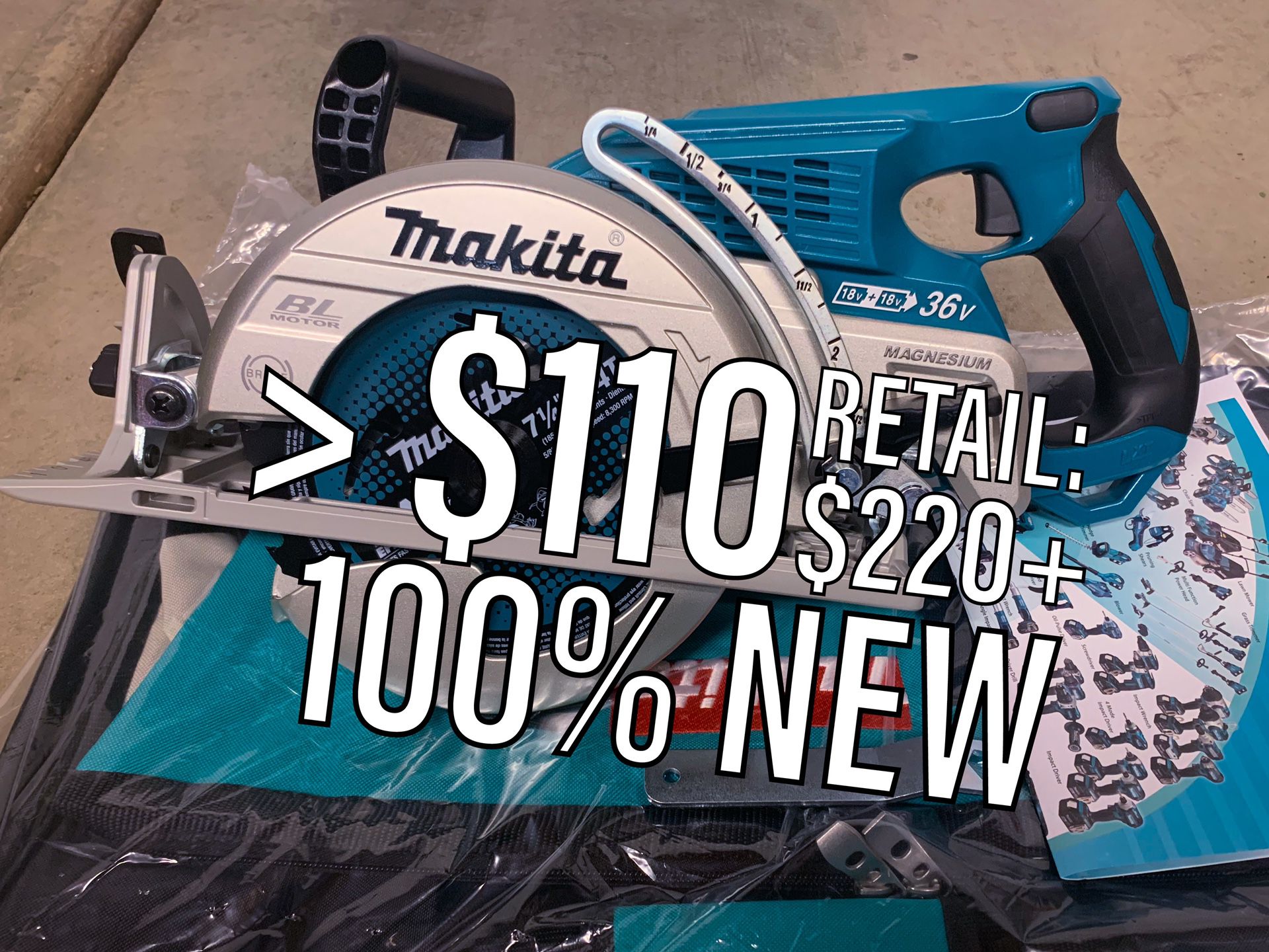 $11(MSRP:$220+) New Makita X2 LXT 36v Brushless Rear Handle Worm Style 7 1/4” Circular Saw Tool Only + Bonus Contractor Bag XSR01Z Cordless 18v 36v