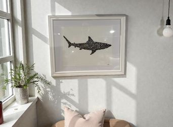 Extra Large Shark – Fossilized Shark Teeth Wall Art (20” x 16”)