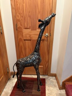XXLarge Over 4 Feet Mid Century Modern Brutalist Metal Giraffe Statue Sculpture