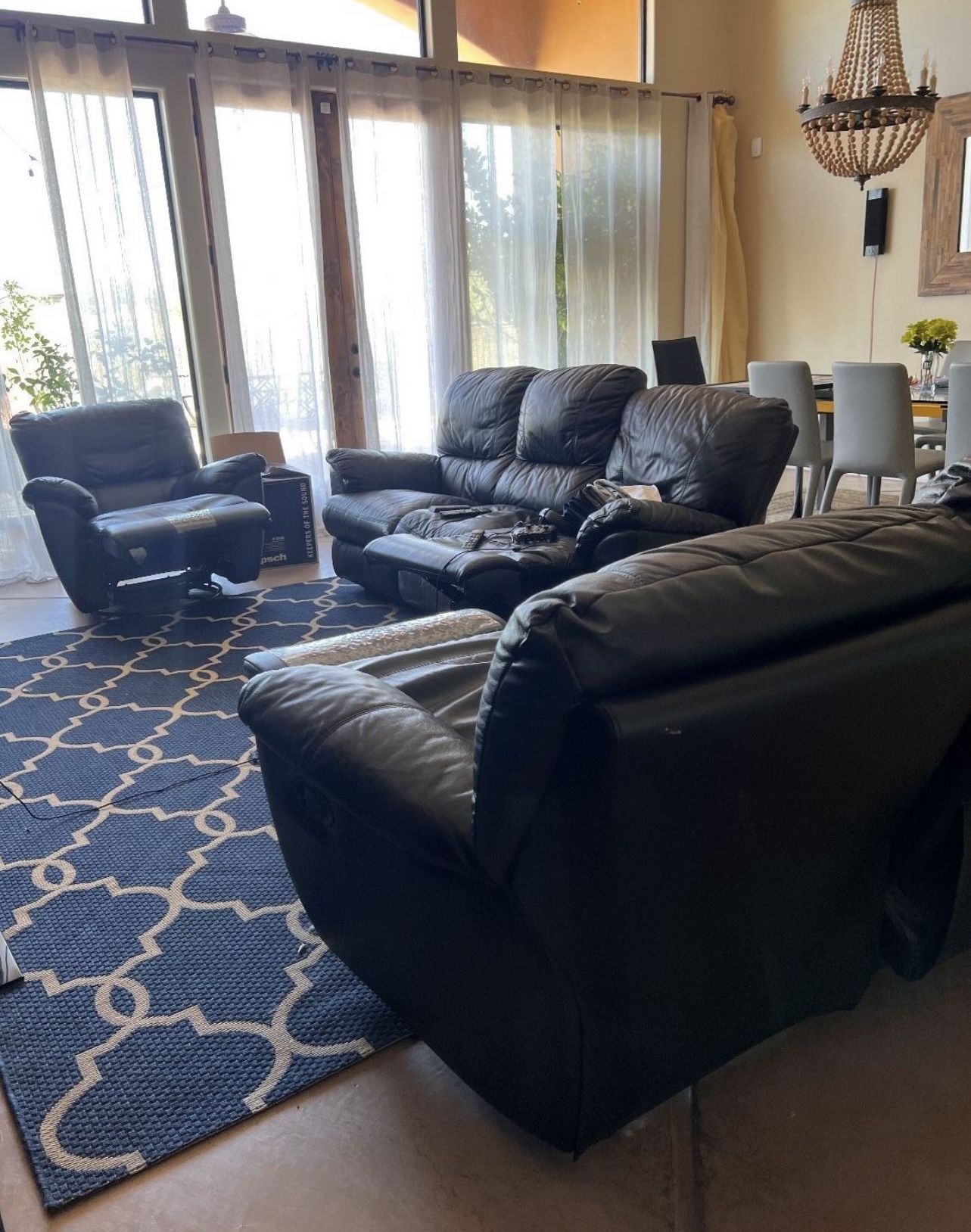 Black Leather Sofa Set