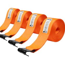 SALUINOKI 4Pack Flatbed Straps 4 Inch 4x30 Truck Strap For Flatbed Trailer Winch Strap Heavy Duty 4 Inch Ratchet Straps Flatbed Orange