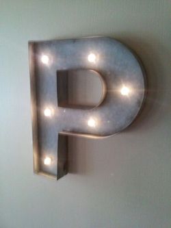 "P" Metal antique style lighted wall hanging sign letter