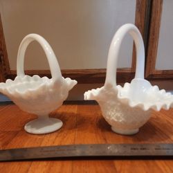 2 Vintage Milkglass Baskets