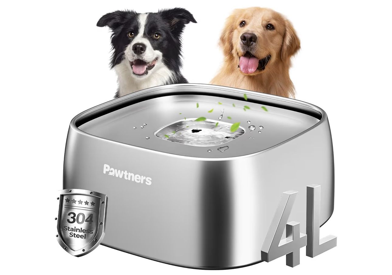 Brand New No Spill Water Bowl for Dogs, 135oz/4L All Stainless Steel Dog Water Bowl with Non-Slip Base, Spill Proof for Medium Large Messy Drinkers, A