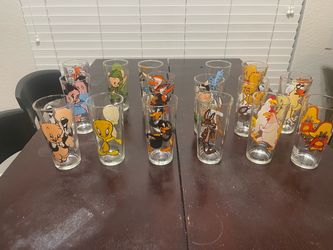 Pepsi Looney Tunes 12 oz Clear Glass Set w/ Tweety, Daffy, Road Runner