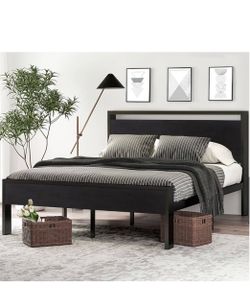 SHA CERLIN 14 Inch Queen Size Metal Platform Bed Frame with Wooden Headboard and Footboard, Mattress Foundation, No Box Spring Needed, Large Under Bed