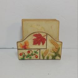 Coaster Set of Four In Base Plants Handpainted Ceramic Resin