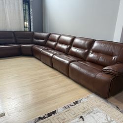 Macy’s 6-piece Cognac leather sectional recliner