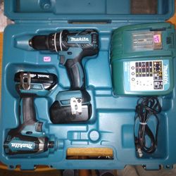 Makita Professional 18 Volt Hammer Drill Impact Driver Brushless Kit With 2  Battery Charger And Hard Shell Case