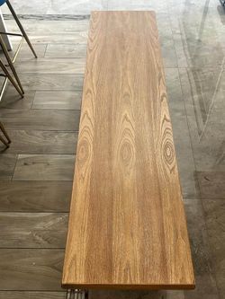 Modern Wood Dining Bench with Polished Chrome Legs