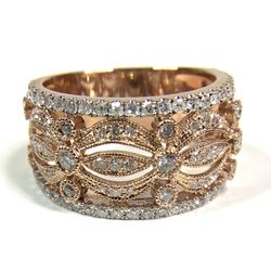 10K Rose Gold Diamond Milgrain Wide Ring Band
