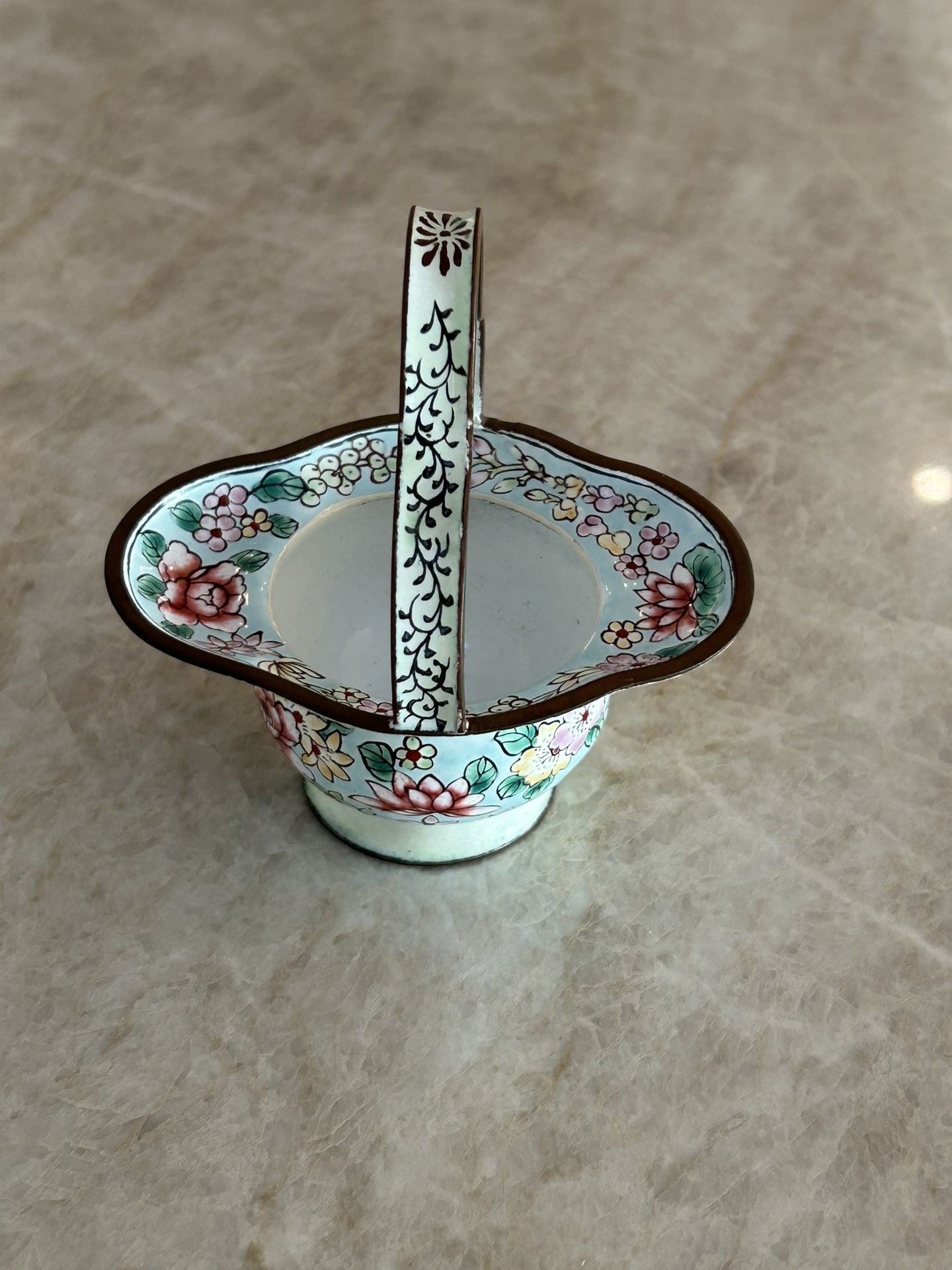 Ornate Metal Flowered Painted White Basket