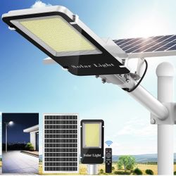 Solar Street Lights Outdoor - 7000K Solar Lights Outdoor Dusk to Dawn, High Brightness Wide Angle Street Lights Solar Powered, Remote Control IP66 Wat
