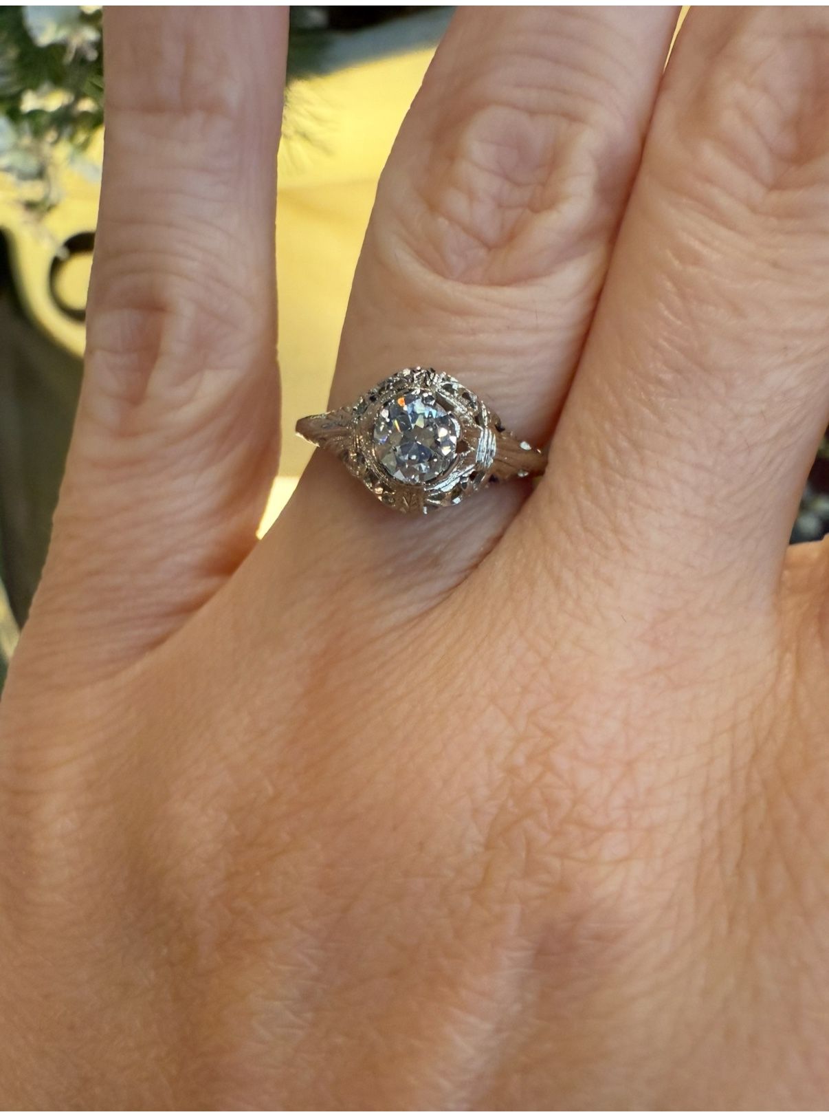 18K Gold Natural Old European Cut Diamond Estate Ring 