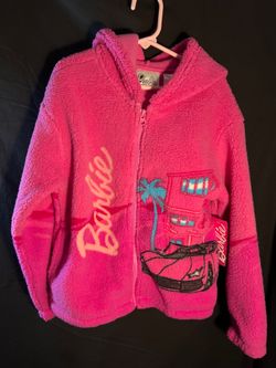 Girls Barbie Malibu Bright Pink Fleece Zip Hoodie Size 7/8