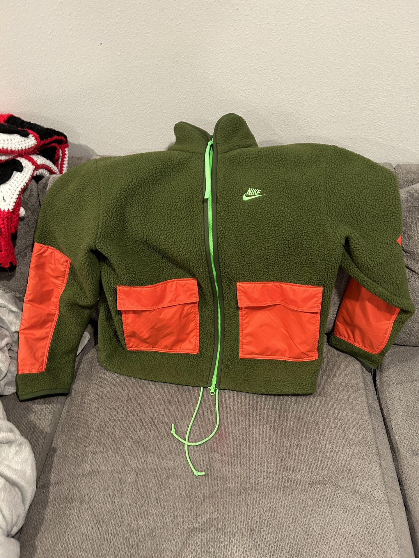 Nike Green And Orange Fleece Jacket Medium 