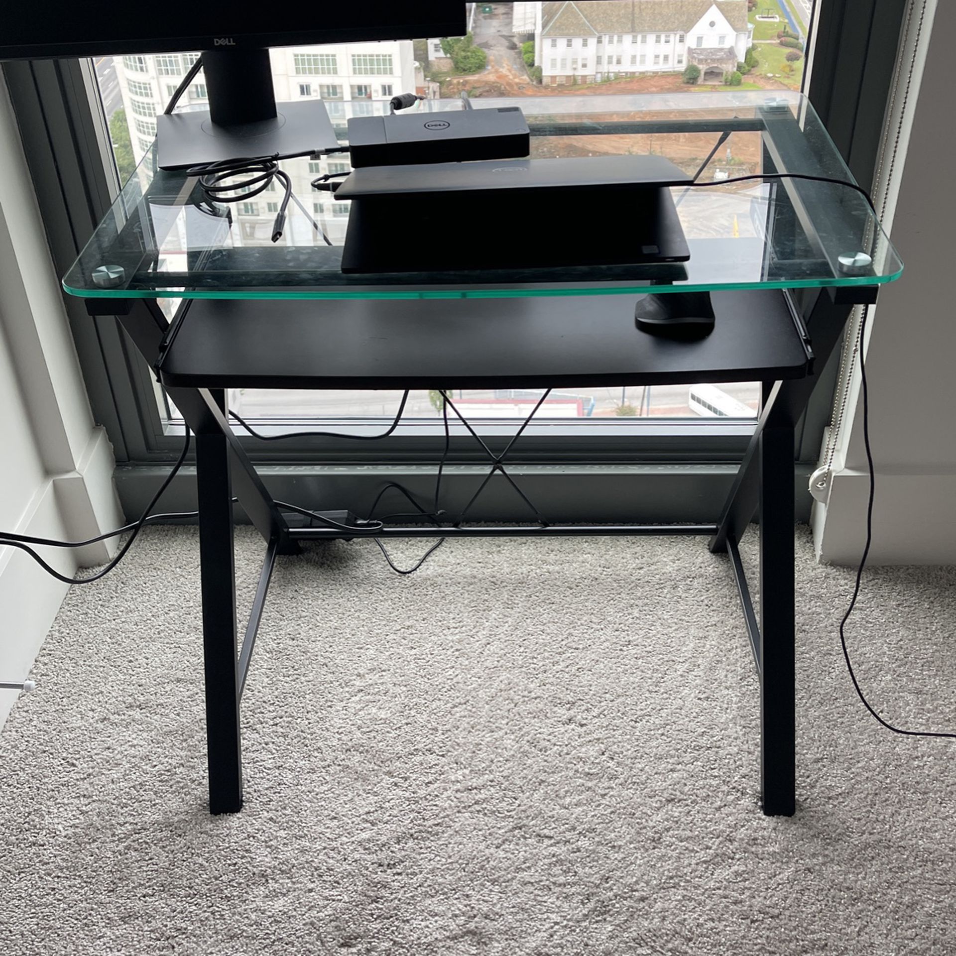 Glass top desk with keyboard slide out 