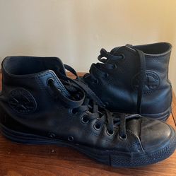 8.5 Black Leather Converse Mens