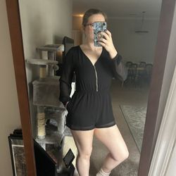 Black Romper - Sheer Arms XS