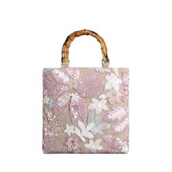 2026 European New Product Premium Bag for Women, Pink Embroidered Sequin Bamboo-Style Shoulder Bag with Retro Design for Ladies