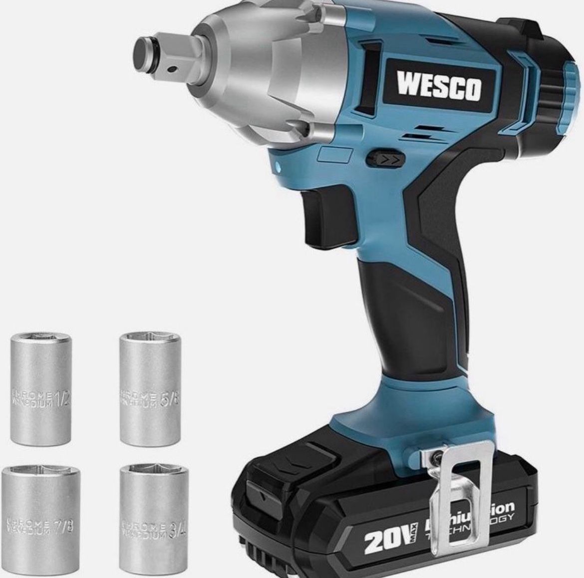 Cordless Impact Wrench, WESCO 20V Impact Wrench, 1/2-inch, 2.0Ah Li-ion Battery