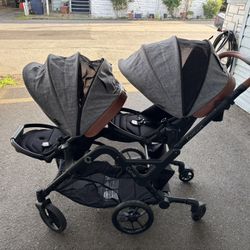 Contours Curve Convertible Tandem Double Stroller- Graphite Gray With Leather. 