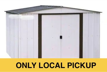 🛶 Arrow Newport 10 ft. W x 8 ft. D 2-Tone Eggshell & Coffee Galvanized Metal Shed 74 sq.ft sq. ft. with Sliding Lockable Doors