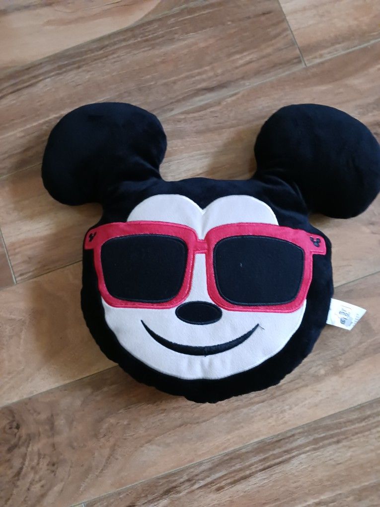 Disney Emoji Mickey Mouse Black with Red Sunglasses Decorative 12" Plush Pillow