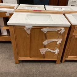 SALE - 36" Brown Solid Wood Bathroom Vanity with Marble Top (D)