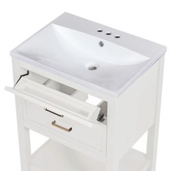 NEW 24'' Bathroom Vanity With Top Sink, Modern Bathroom Storage Cabinet With 2 Drawers, Single Sink Bathroom Vanity