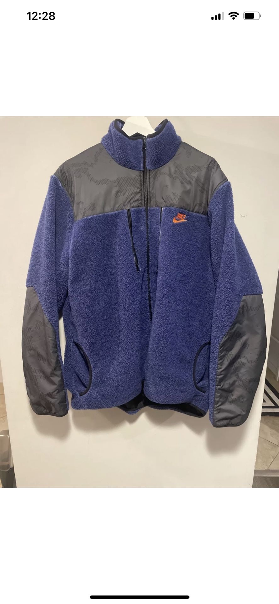 Mens Nike Track & Field Blue Deep Pile Sherpa Fleece Full Zip Jacket Sz 2XL