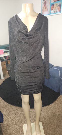 Black Glitter Ruched Bodycon Mini Dress