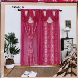 Pink Floral Curtain Set with Valance