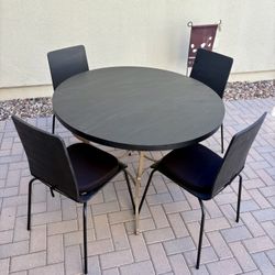 Rustic Solid Wood Black Round 42”Dining Table & Chairs