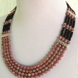 HAND MADE RHODONITE AND BLACK ONYX SET