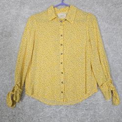 Maeve Blouse Womens 6 Yellow Button Tie Cuff Lightweight Boho Cottagecore
