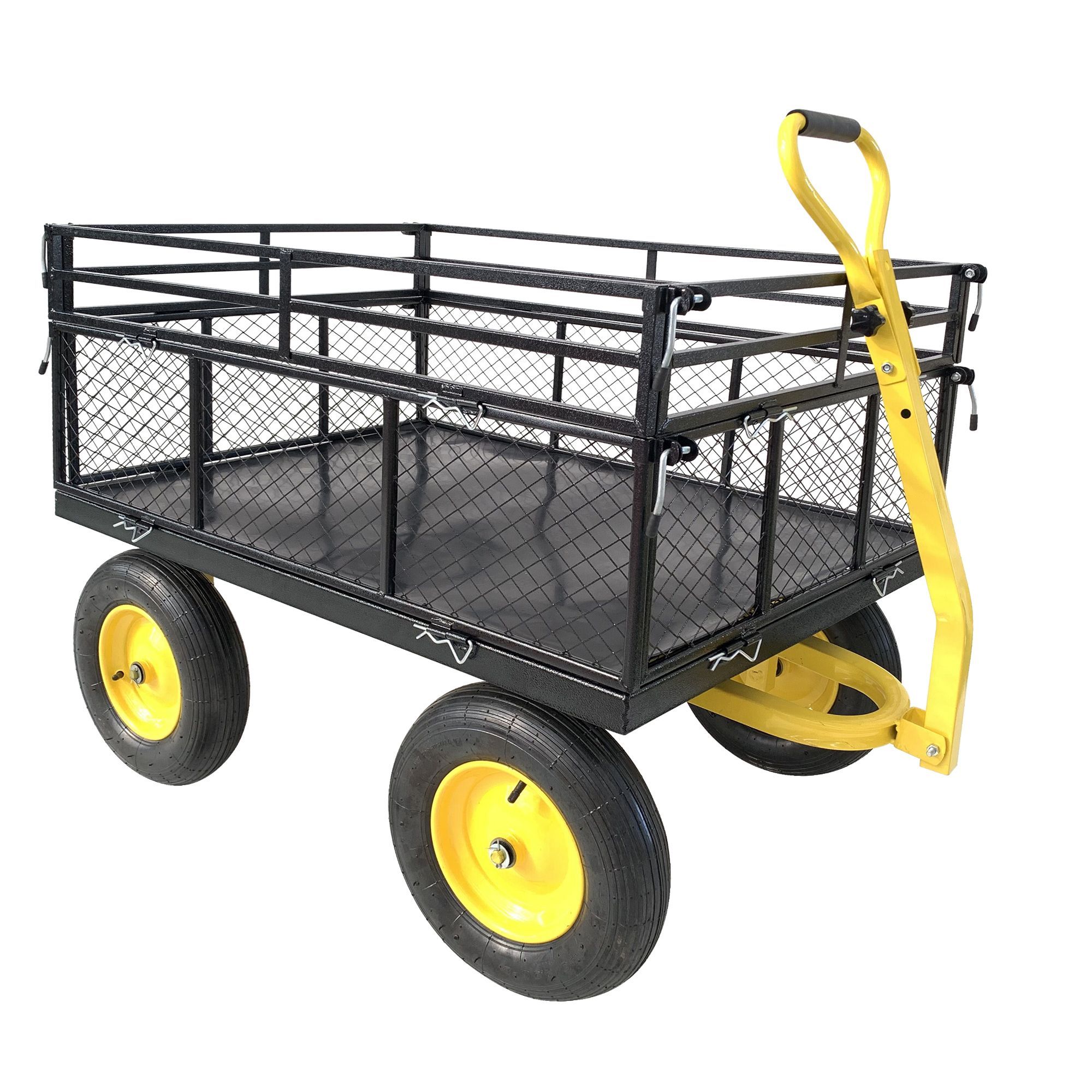Steel Garden Cart, Heavy Duty 1400 lbs Capacity, with Removable Mesh Sides to Convert into Flatbed, Utility Metal Wagon with 2-in-1 Handle and 16 in T