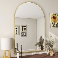 New 24"x36" Arch Bathroom Mirror, Wall Mounted Vanity Metal Frame Mirror for Bedroom, Entryway, Living Room, Gold