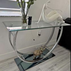 CONSOLE TABLE - SILVER & BLACK GLASS BASE