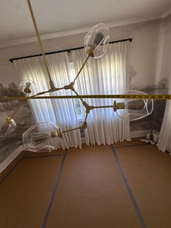 Modern Brass Multi-Arm Chandelier with Glass Shades