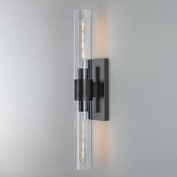 2-Light Matte Black Bathroom Light Fixture with Glass Shades
