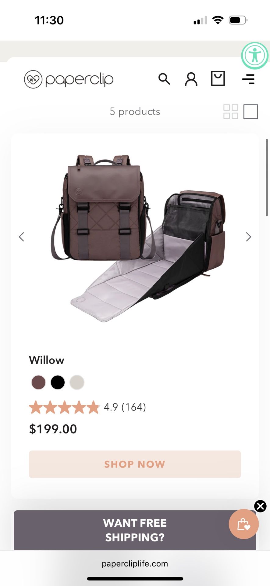 Paperclip Diaper Bag & Built-in Changing Mat