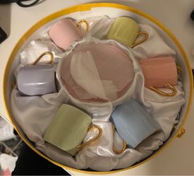 Classic Coffee & Tea Set 6 Cups and 6 Saucers in Round Box Vintage