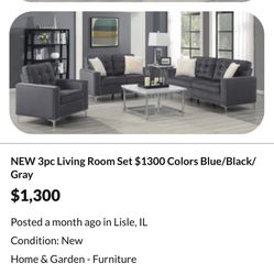 NEW 3pc Living Room Set $1300 Colors Blue/Black/Gray